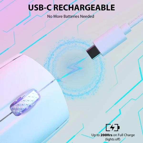 Attack Shark X5 Wireless Gaming Mouse with Tri-Modes BT 5.1/2.4Ghz/USB-C, Lightweight 49g, PAW3212 Optical Sensor, Rechargeable Battery, RGB LED Honeycomb Mice for PC/Tablet/Desktop/Office/Games - White 5